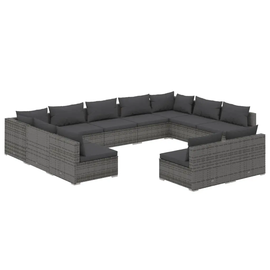 11 Piece Garden Lounge Set with Cushions Grey Poly Rattan 3102125 - Furniture