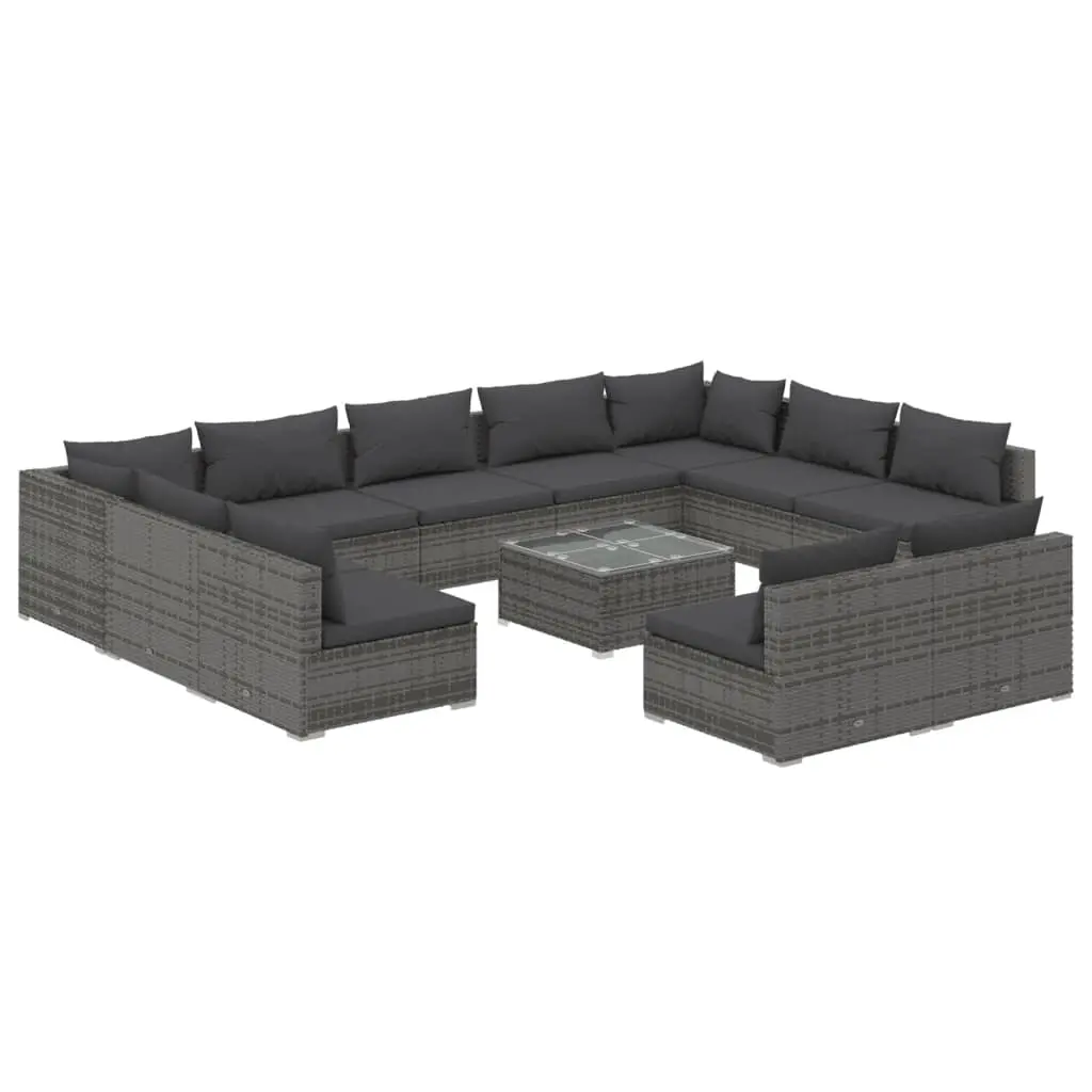 12 Piece Garden Lounge Set with Cushions Grey Poly Rattan 3102133 - Furniture