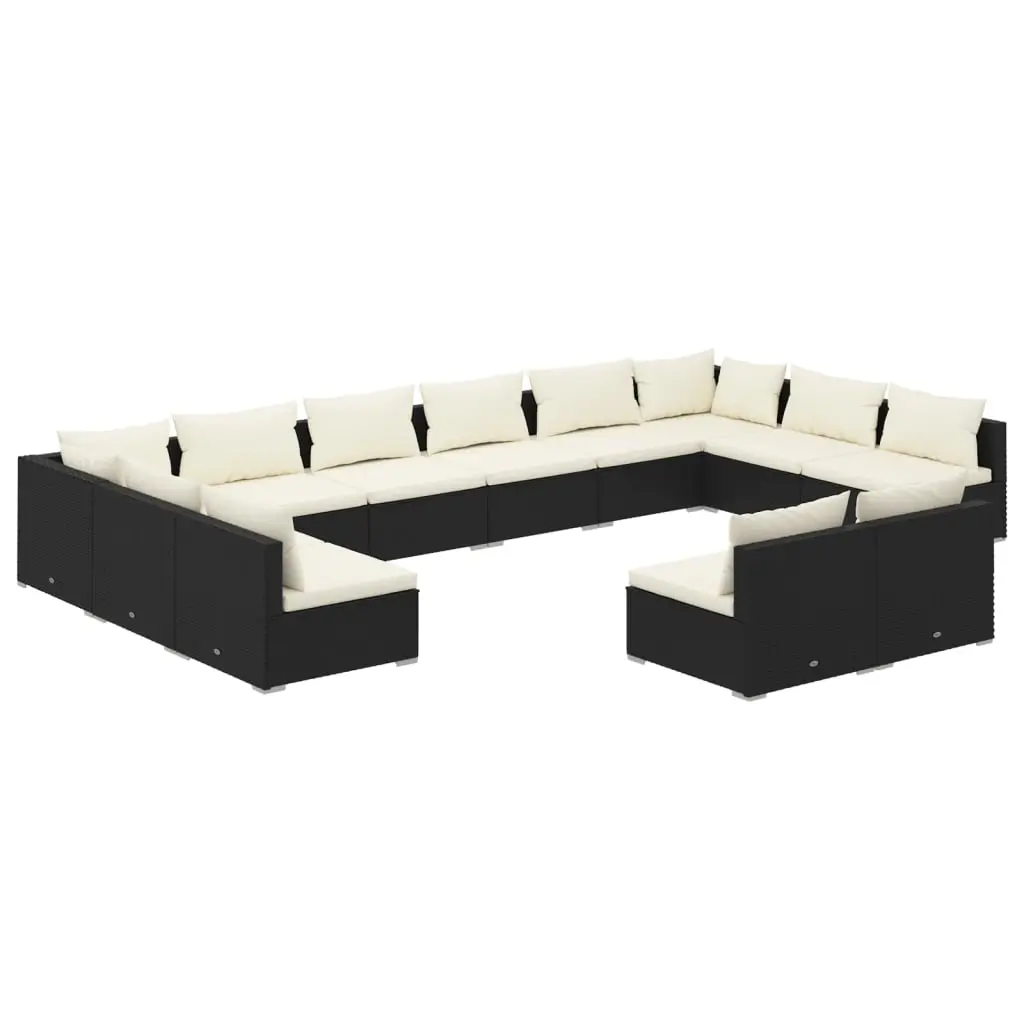 12 Piece Garden Lounge Set with Cushions Black Poly Rattan 3102135 - Furniture