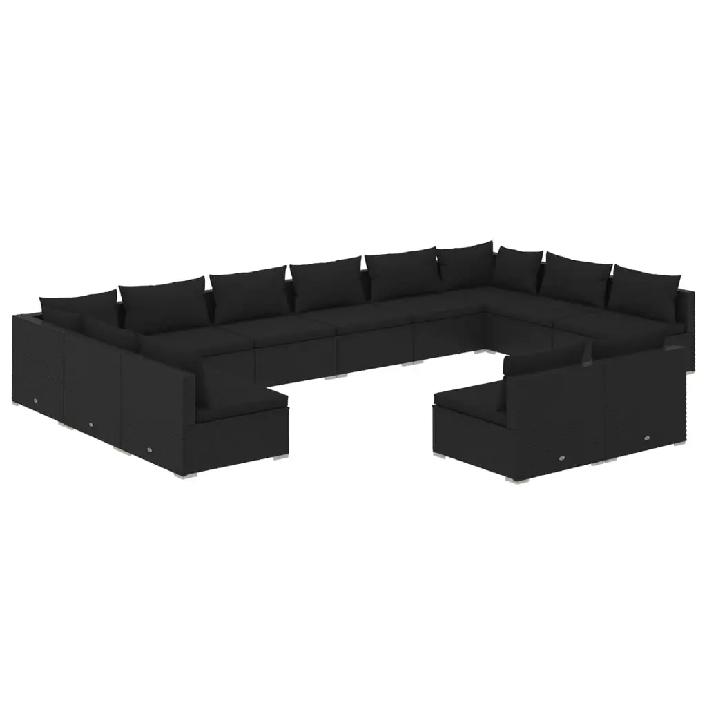 12 Piece Garden Lounge Set with Cushions Black Poly Rattan 3102136 - Furniture