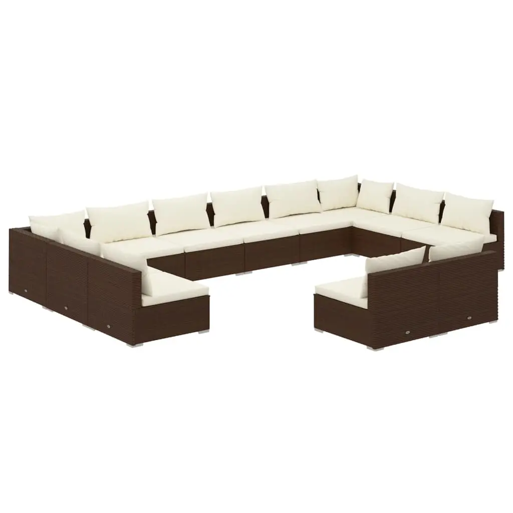 12 Piece Garden Lounge Set with Cushions Brown Poly Rattan 3102138 - Furniture