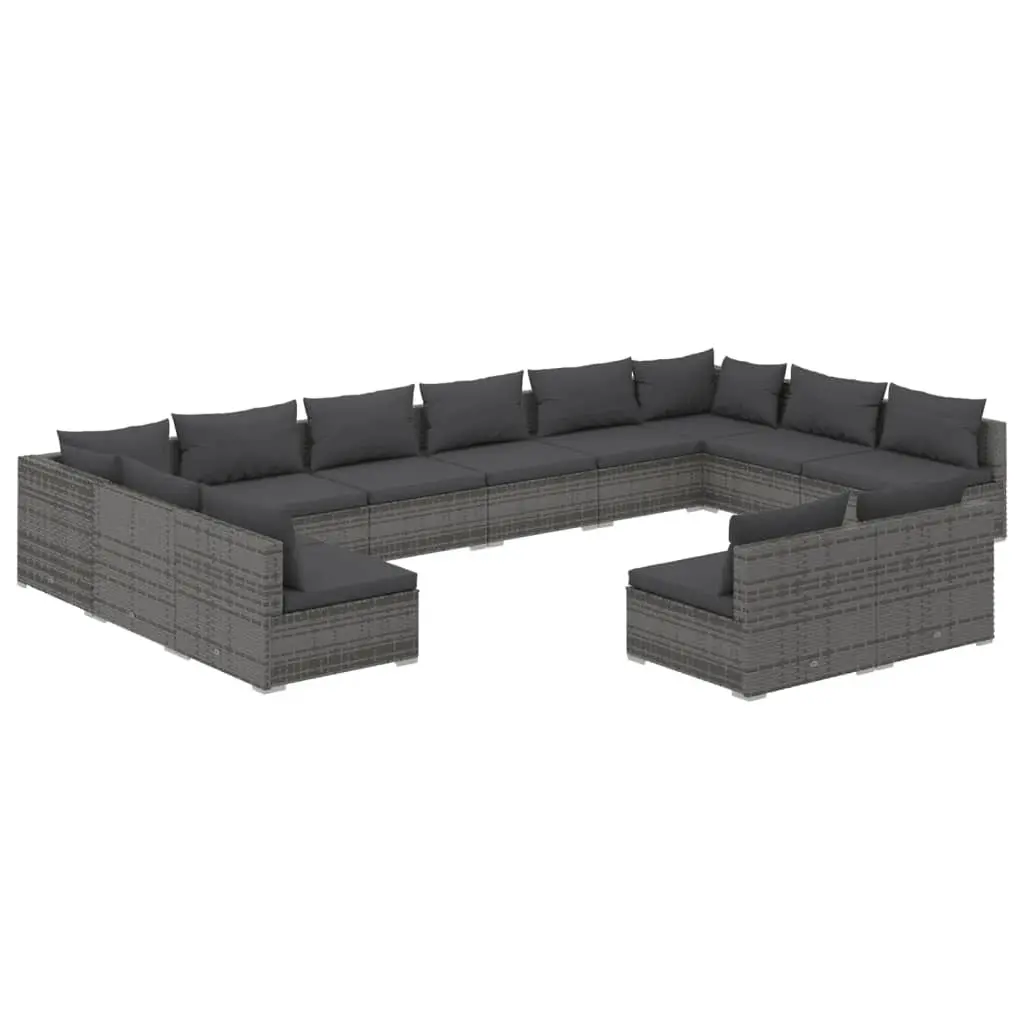 12 Piece Garden Lounge Set with Cushions Grey Poly Rattan 3102141 - Furniture