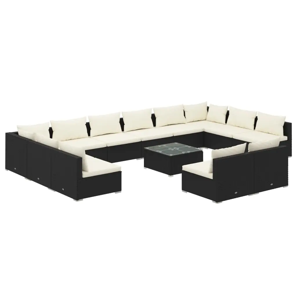 13 Piece Garden Lounge Set with Cushions Black Poly Rattan 3102143 - Furniture