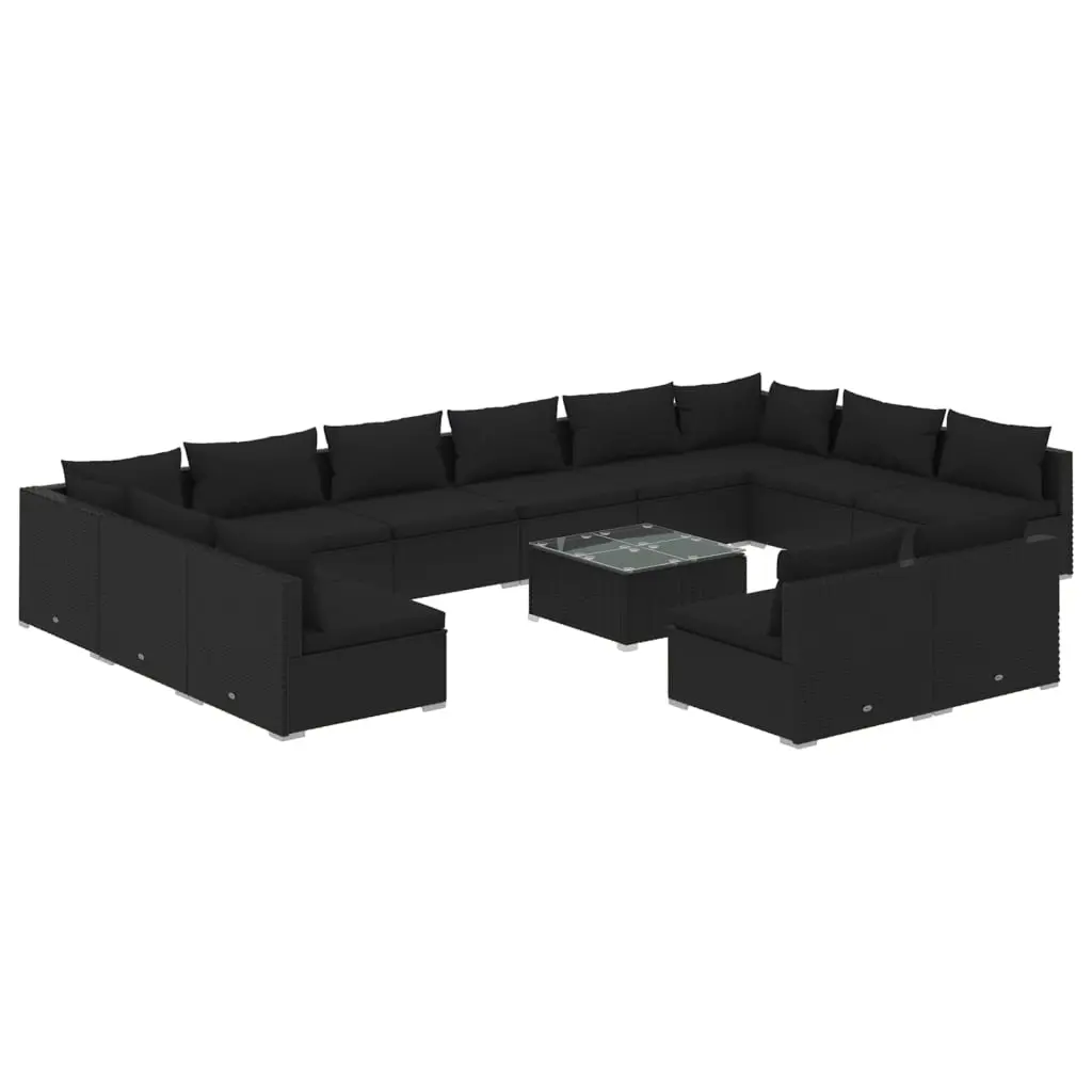 13 Piece Garden Lounge Set with Cushions Black Poly Rattan 3102144 - Furniture