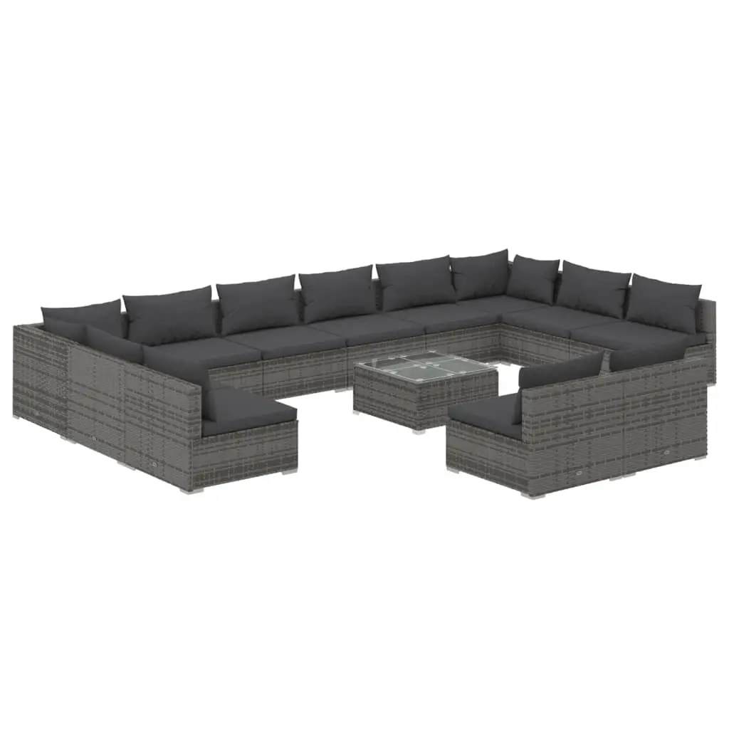 13 Piece Garden Lounge Set with Cushions Grey Poly Rattan 3102149 - Furniture