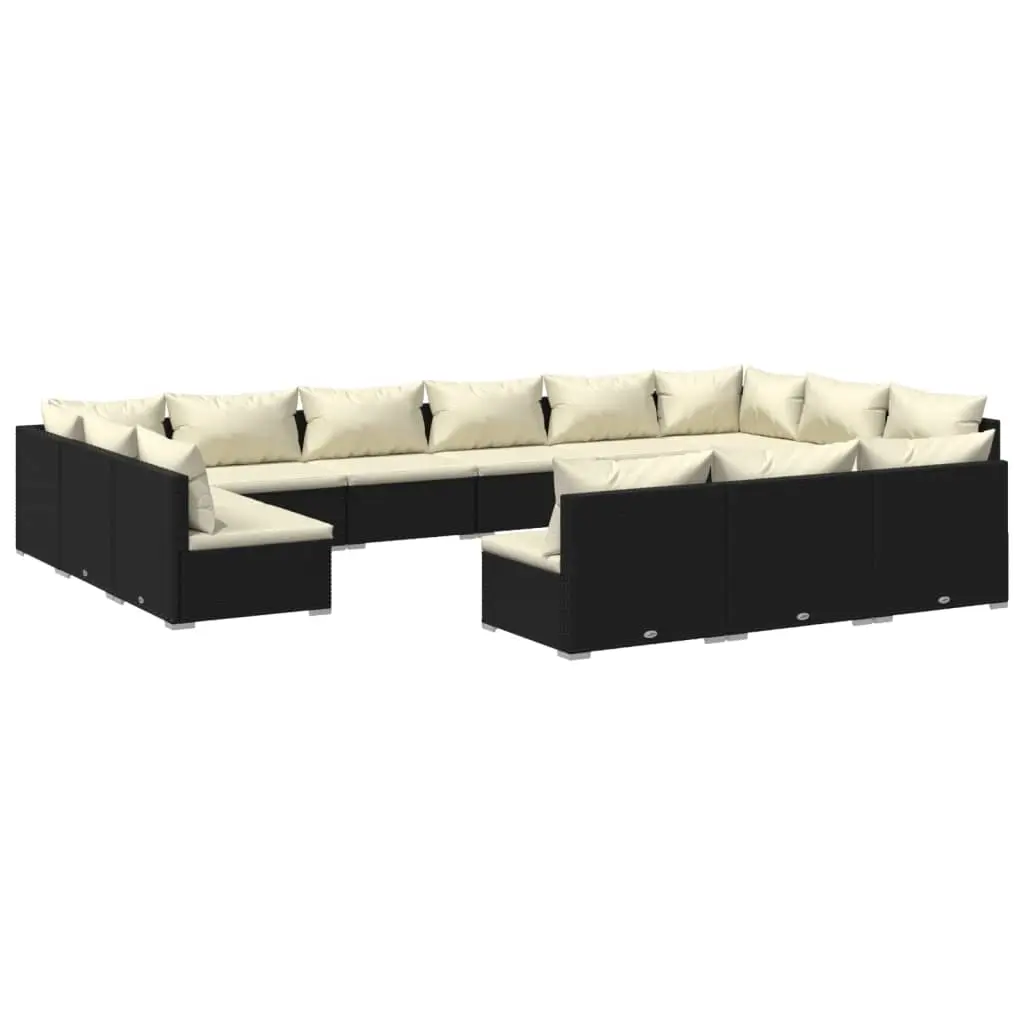 13 Piece Garden Lounge Set with Cushions Black Poly Rattan 3102151 - Furniture