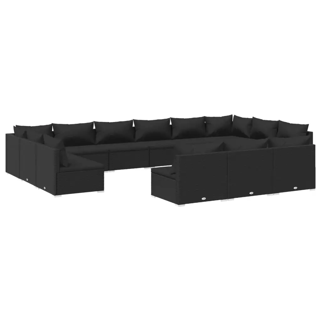 13 Piece Garden Lounge Set with Cushions Black Poly Rattan 3102152 - Furniture