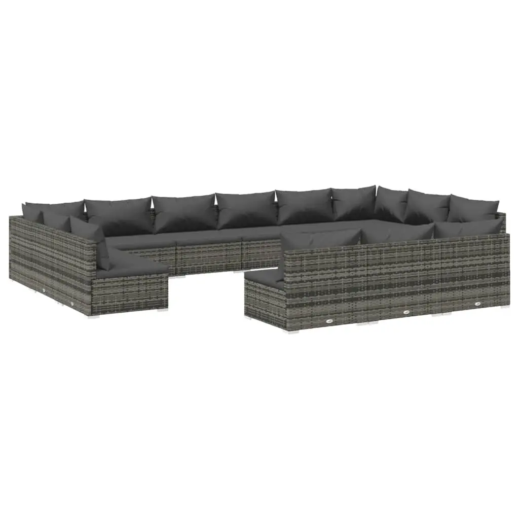 13 Piece Garden Lounge Set with Cushions Grey Poly Rattan 3102157 - Furniture