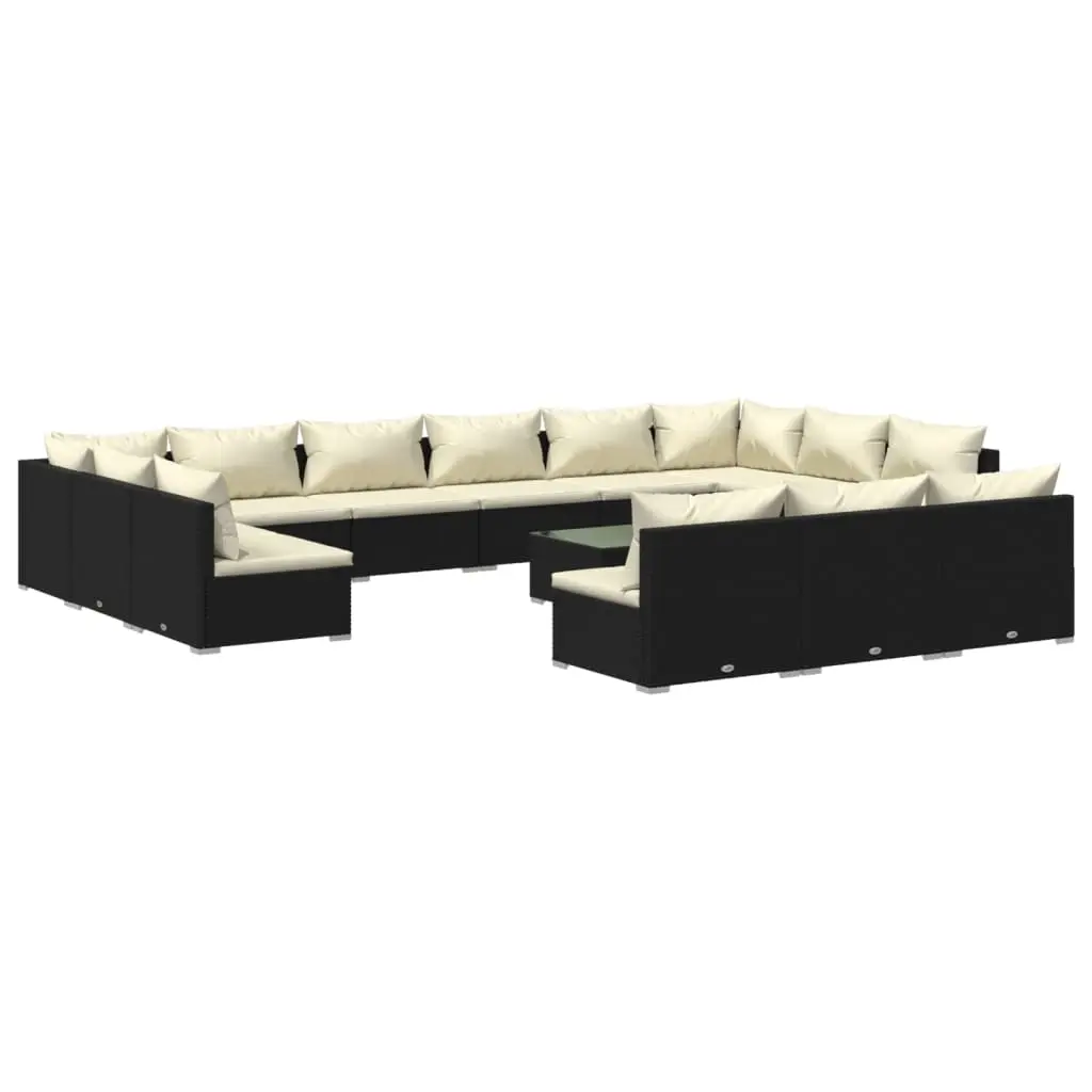 14 Piece Garden Lounge Set with Cushions Black Poly Rattan 3102159 - Furniture