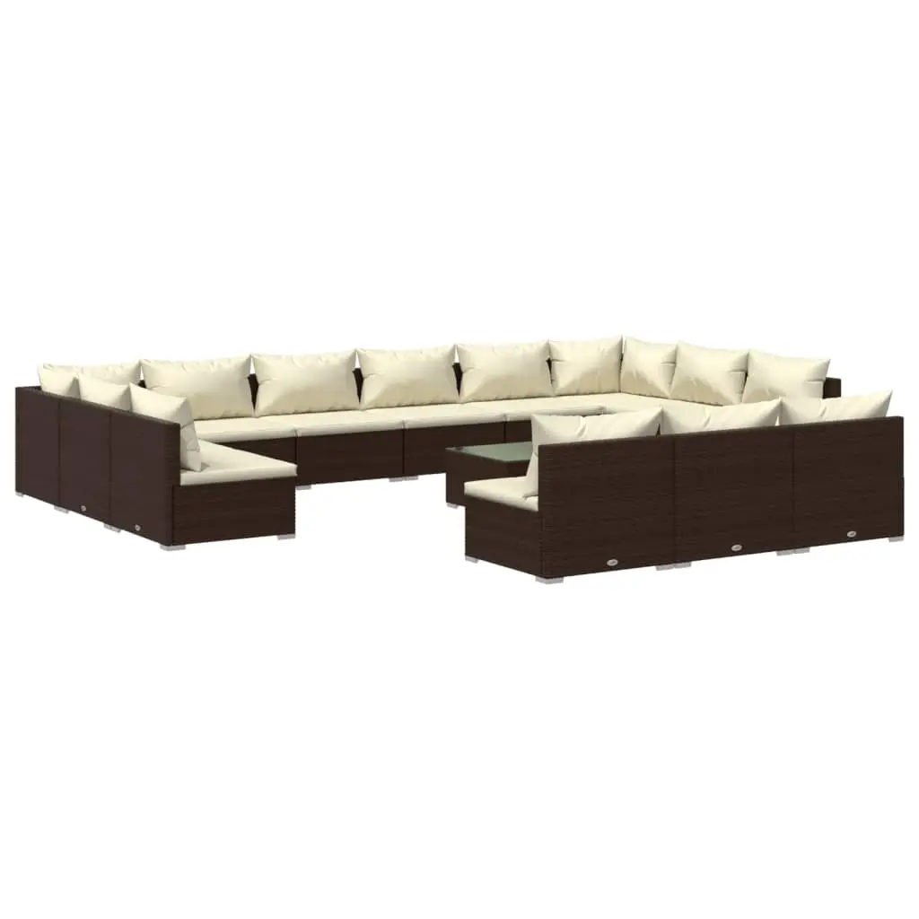 14 Piece Garden Lounge Set with Cushions Brown Poly Rattan 3102162 - Furniture