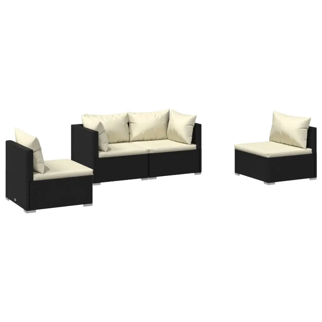 4 Piece Garden Lounge Set with Cushions Poly Rattan Black 3102167 - Furniture