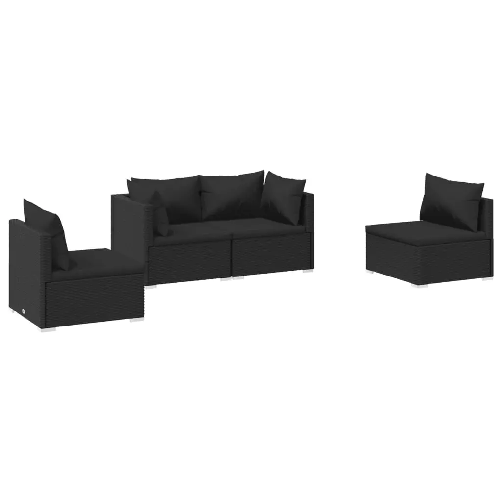 4 Piece Garden Lounge Set with Cushions Poly Rattan Black 3102168 - Furniture
