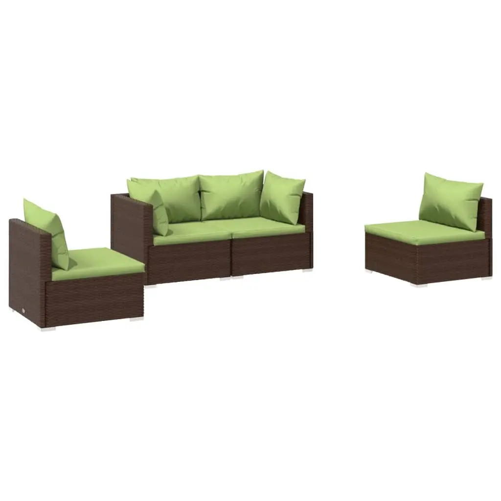 4 Piece Garden Lounge Set with Cushions Poly Rattan Brown 3102172 - Furniture