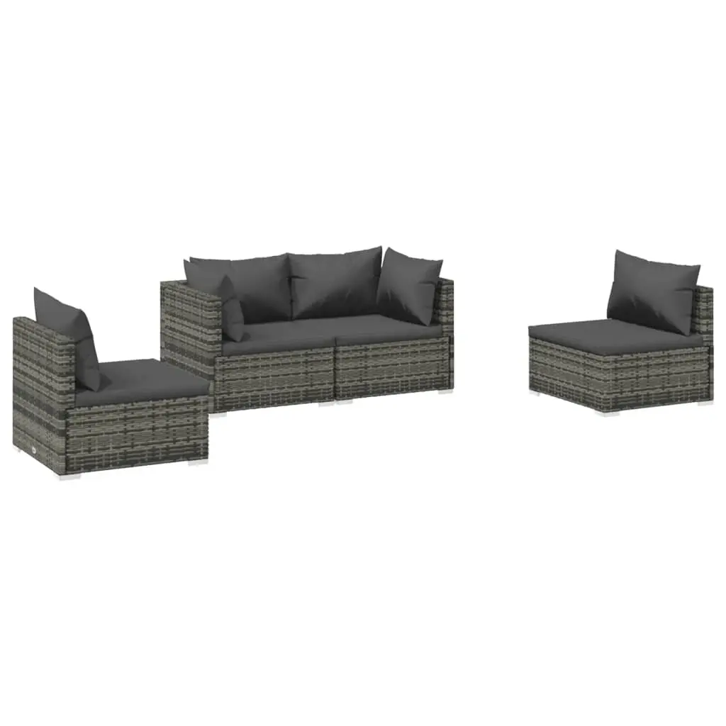 4 Piece Garden Lounge Set with Cushions Poly Rattan Grey 3102173 - Furniture