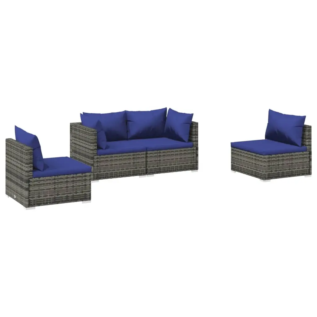 4 Piece Garden Lounge Set with Cushions Poly Rattan Grey 3102174 - Furniture