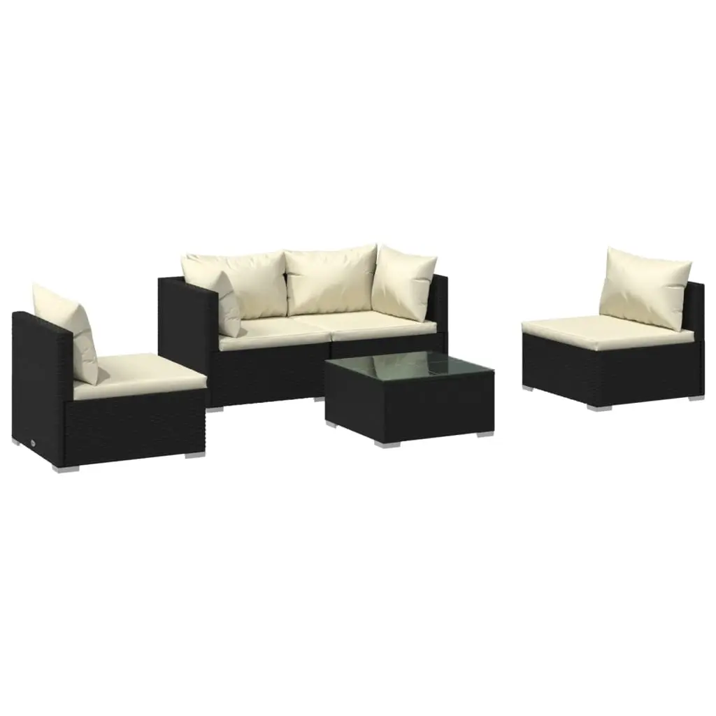 5 Piece Garden Lounge Set with Cushions Poly Rattan Black 3102175 - Furniture