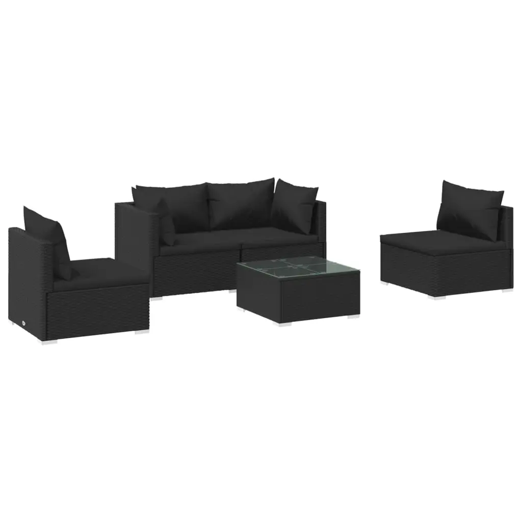 5 Piece Garden Lounge Set with Cushions Poly Rattan Black 3102176 - Furniture
