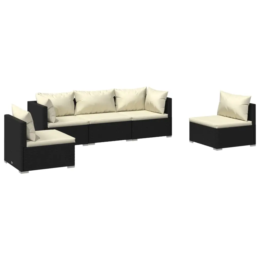 5 Piece Garden Lounge Set with Cushions Poly Rattan Black 3102183 - Furniture