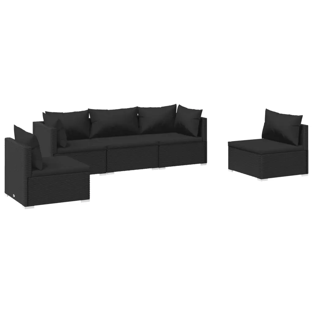5 Piece Garden Lounge Set with Cushions Poly Rattan Black 3102184 - Furniture
