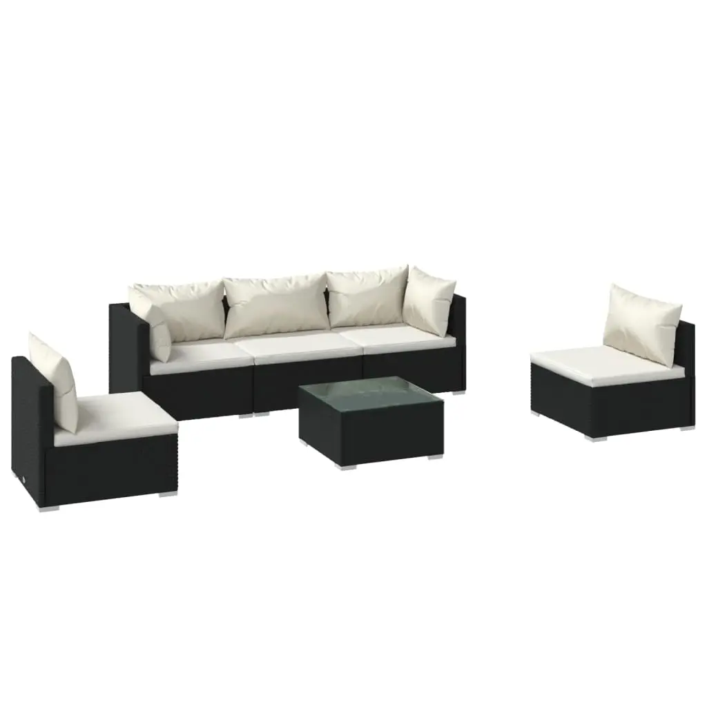 6 Piece Garden Lounge Set with Cushions Poly Rattan Black 3102191 - Furniture