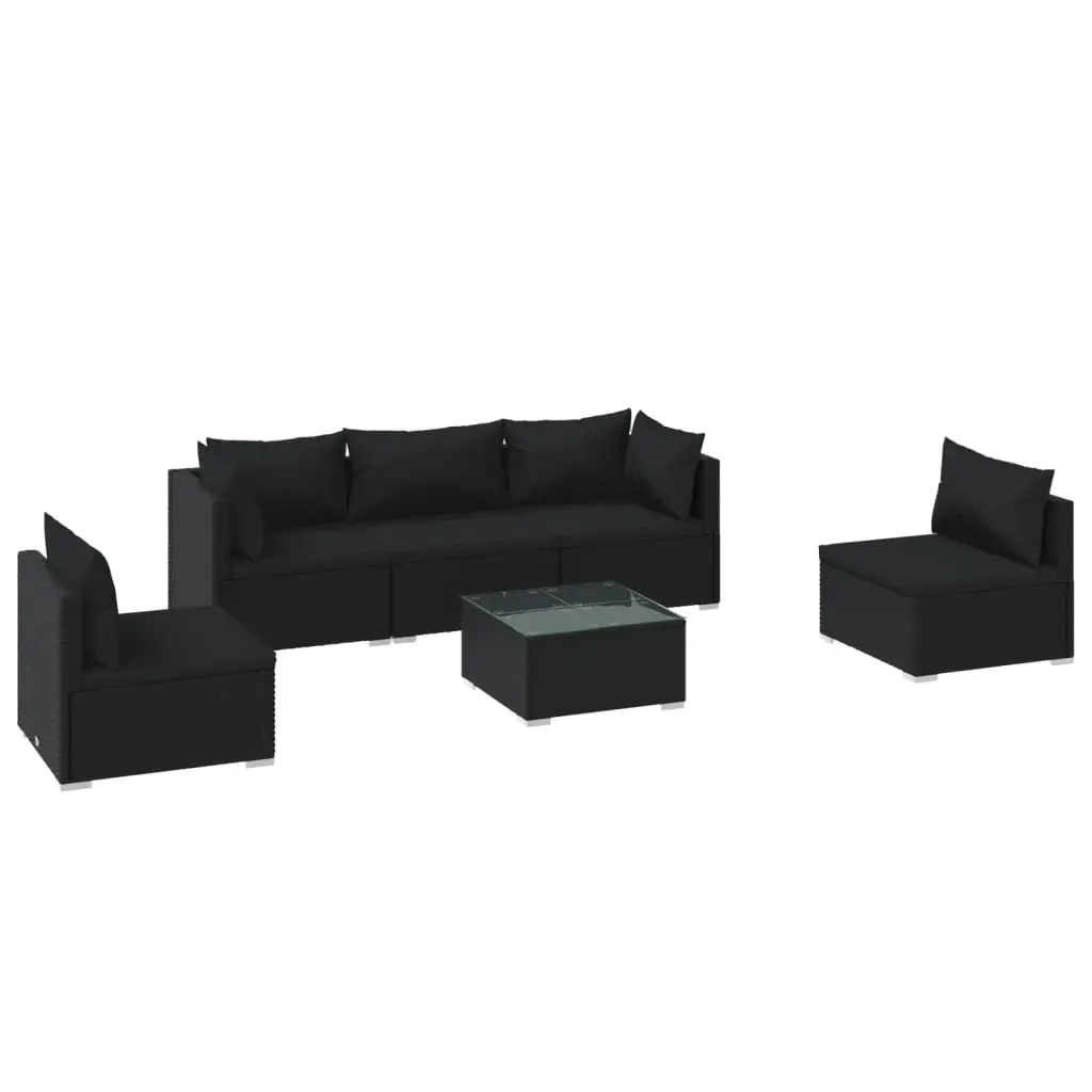 6 Piece Garden Lounge Set with Cushions Poly Rattan Black 3102192 - Furniture