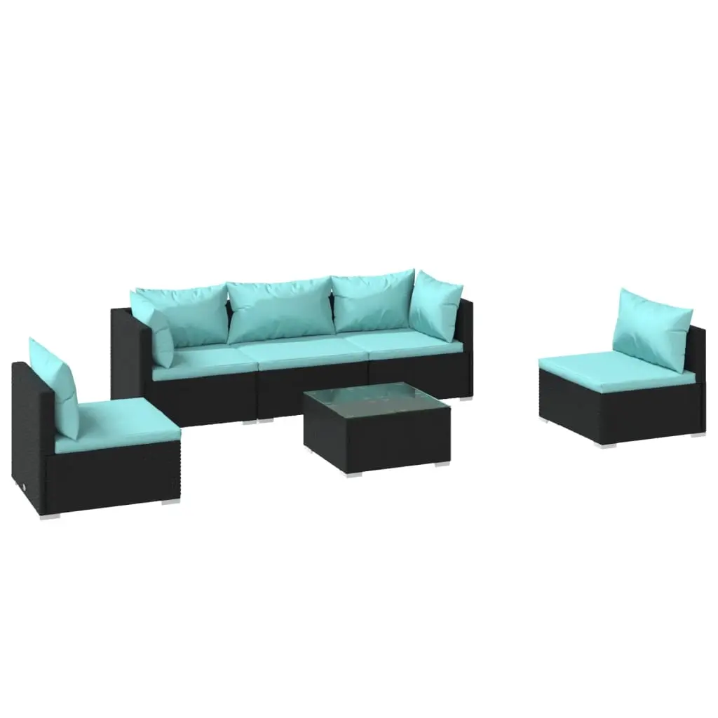 6 Piece Garden Lounge Set with Cushions Poly Rattan Black 3102193 - Furniture