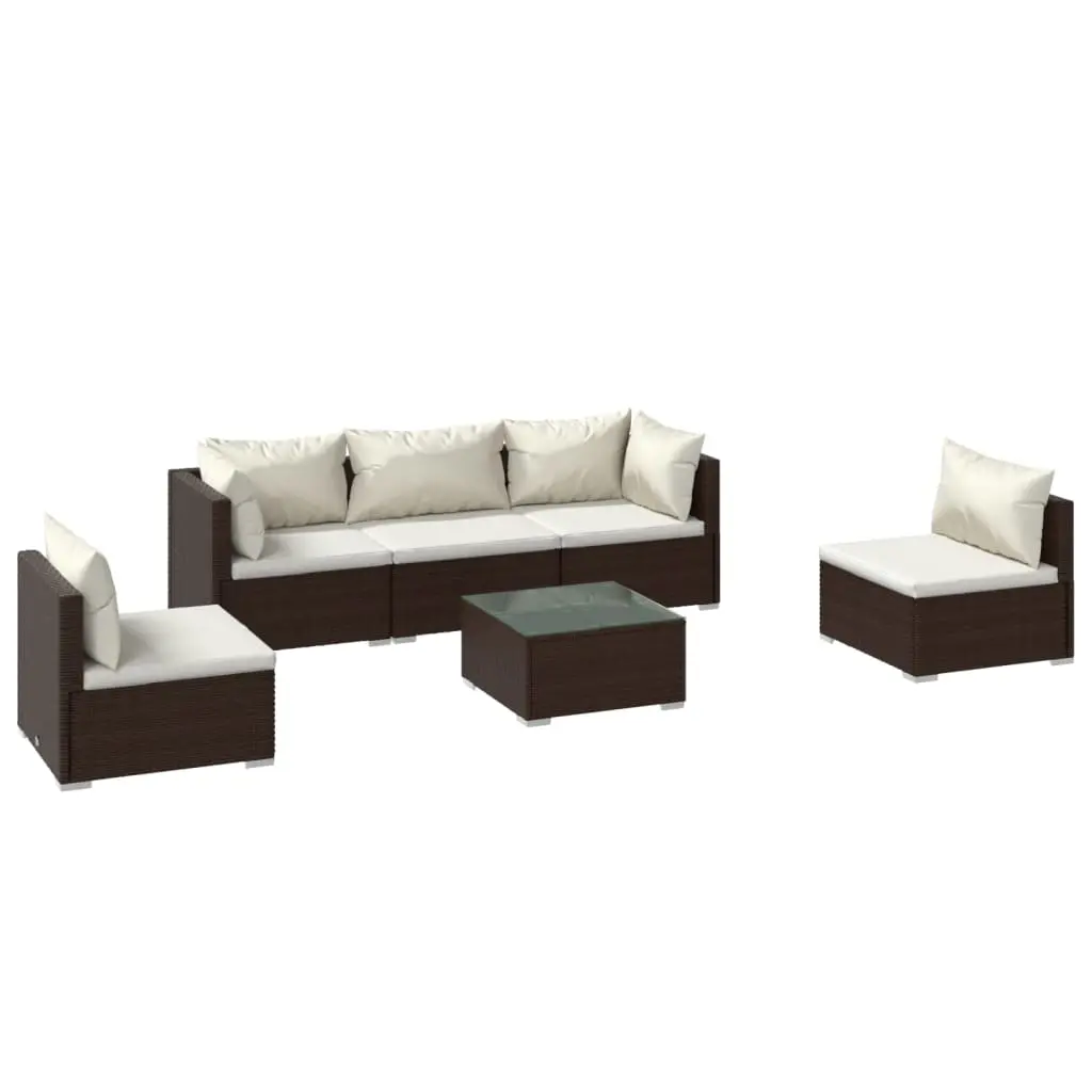 6 Piece Garden Lounge Set with Cushions Poly Rattan Brown 3102194 - Furniture