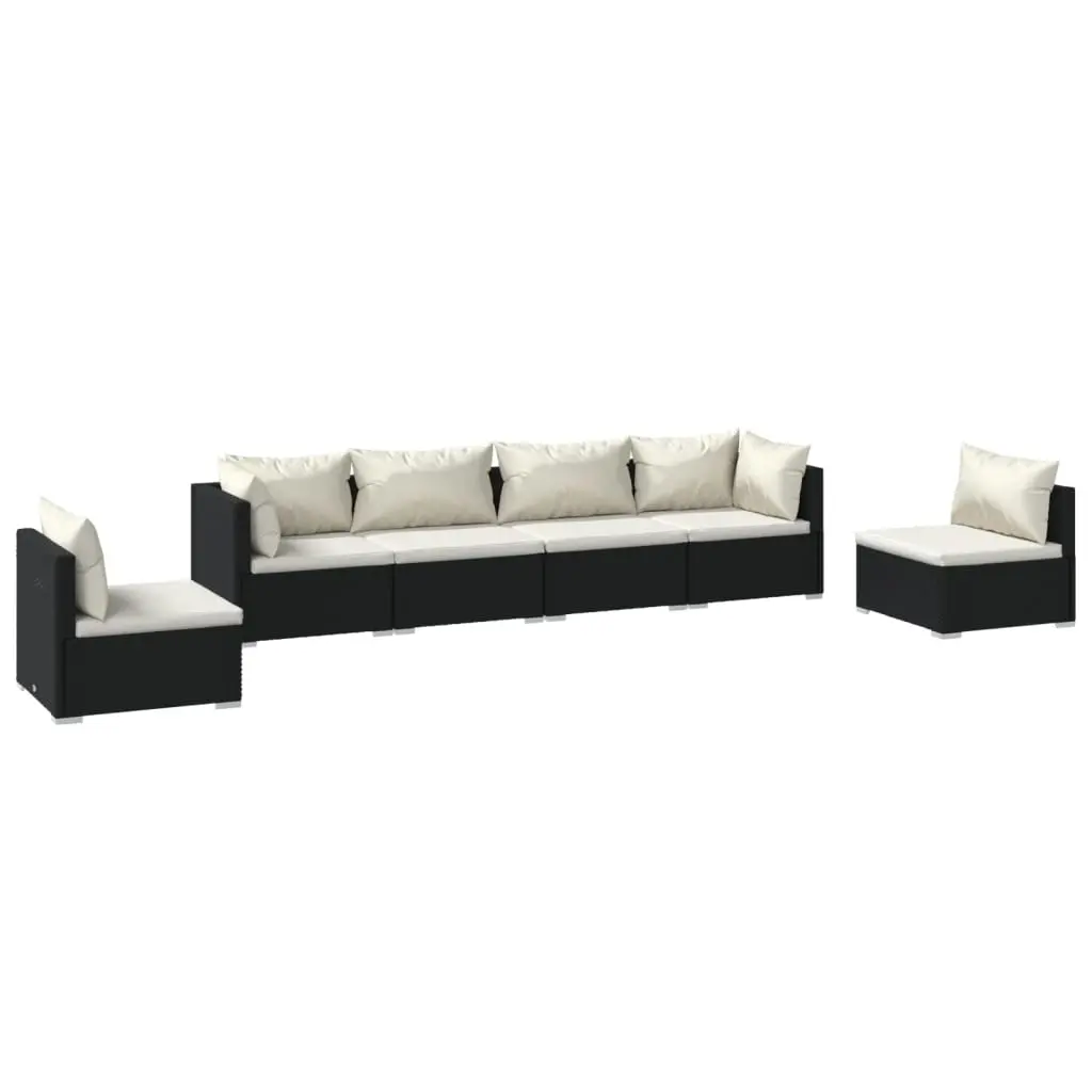 6 Piece Garden Lounge Set with Cushions Poly Rattan Black 3102199 - Furniture