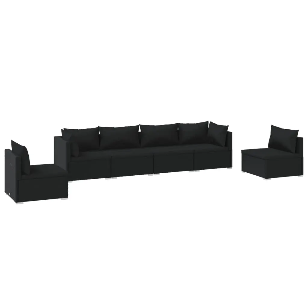 6 Piece Garden Lounge Set with Cushions Poly Rattan Black 3102200 - Furniture
