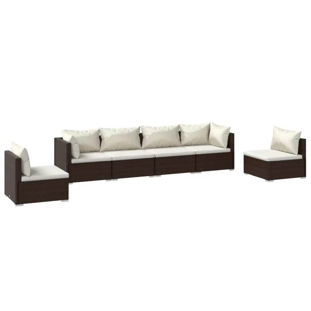 6 Piece Garden Lounge Set with Cushions Poly Rattan Brown 3102202 - Furniture