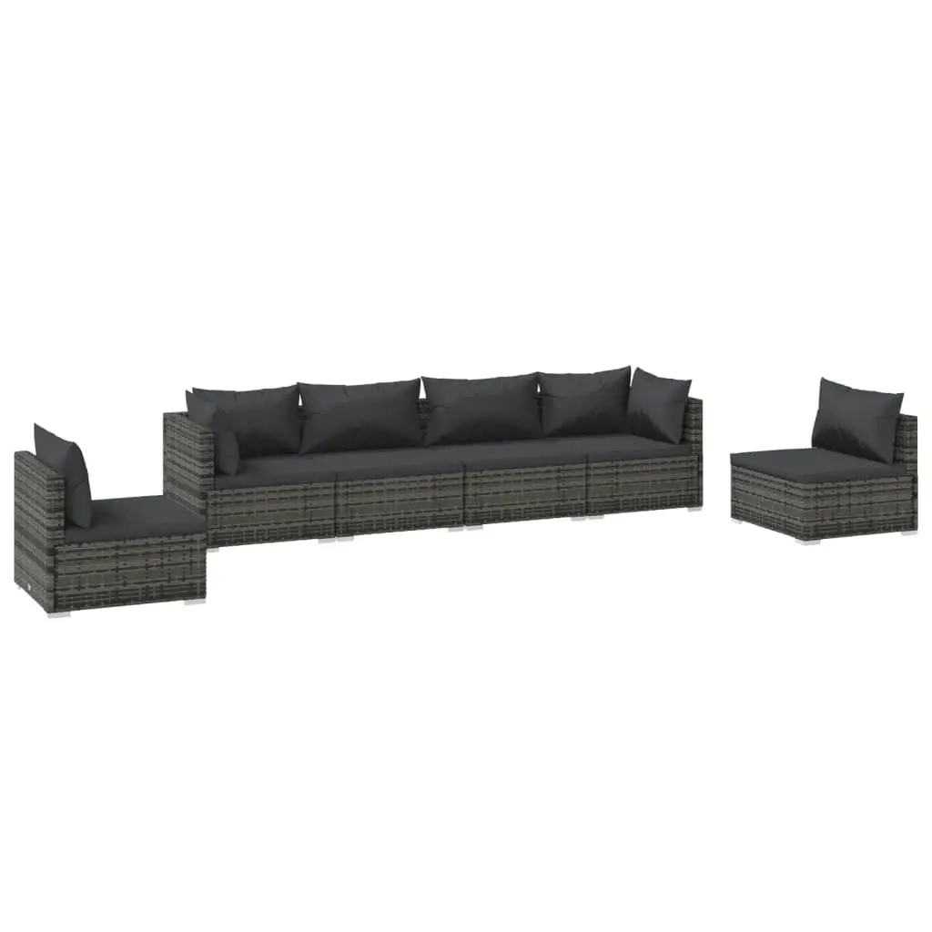6 Piece Garden Lounge Set with Cushions Poly Rattan Grey 3102205 - Furniture