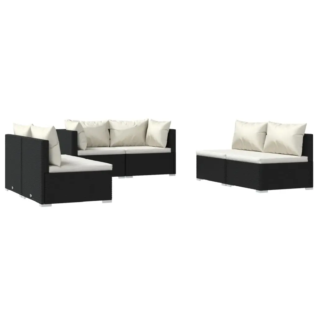 6 Piece Garden Lounge Set with Cushions Poly Rattan Black 3102207 - Furniture