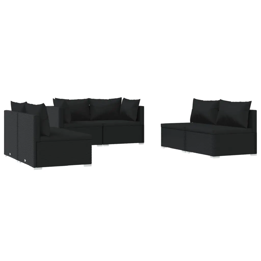 6 Piece Garden Lounge Set with Cushions Poly Rattan Black 3102208 - Furniture