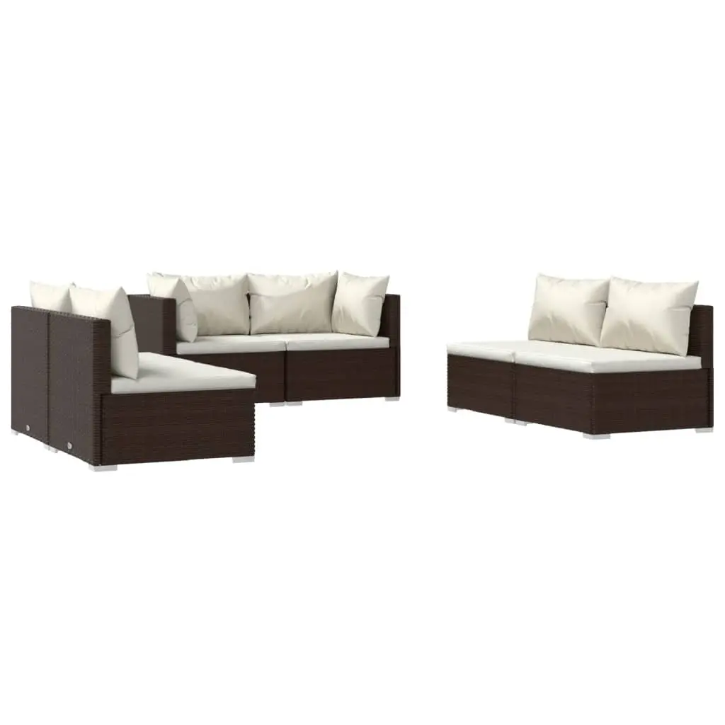 6 Piece Garden Lounge Set with Cushions Poly Rattan Brown 3102210 - Furniture