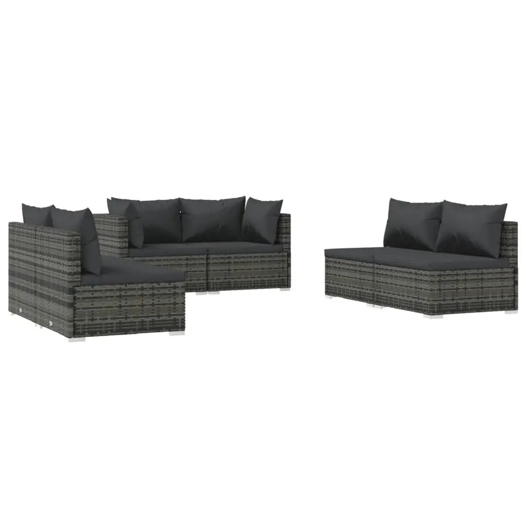 6 Piece Garden Lounge Set with Cushions Poly Rattan Grey 3102213 - Furniture