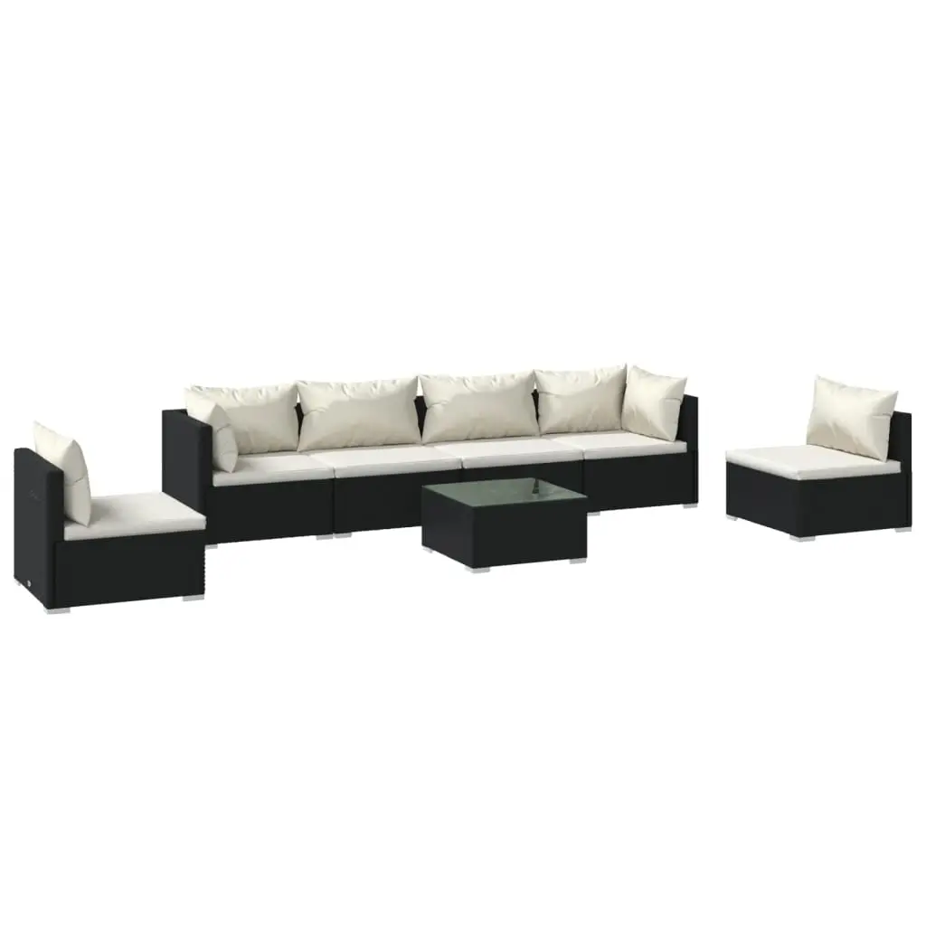 7 Piece Garden Lounge Set with Cushions Poly Rattan Black 3102215 - Furniture