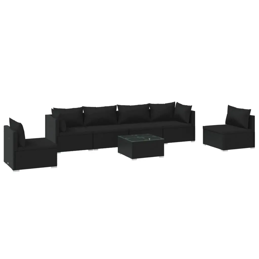 7 Piece Garden Lounge Set with Cushions Poly Rattan Black 3102216 - Furniture