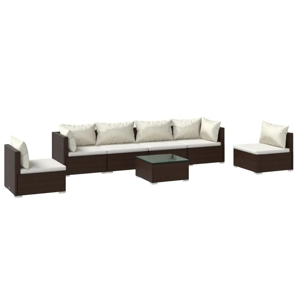 7 Piece Garden Lounge Set with Cushions Poly Rattan Brown 3102218 - Furniture