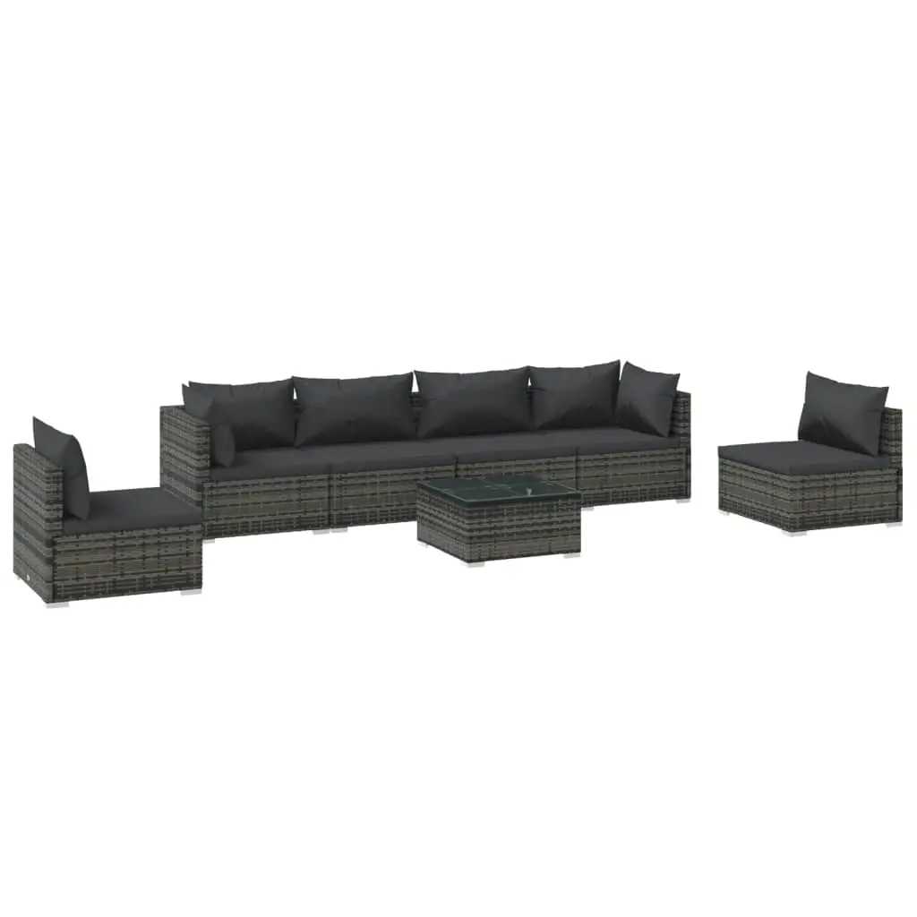 7 Piece Garden Lounge Set with Cushions Poly Rattan Grey 3102221 - Furniture