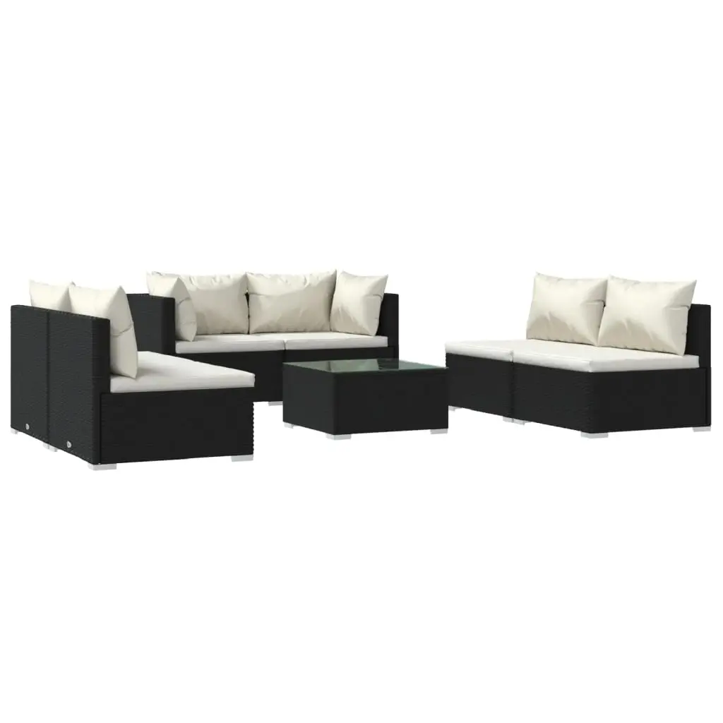 7 Piece Garden Lounge Set with Cushions Poly Rattan Black 3102223 - Furniture