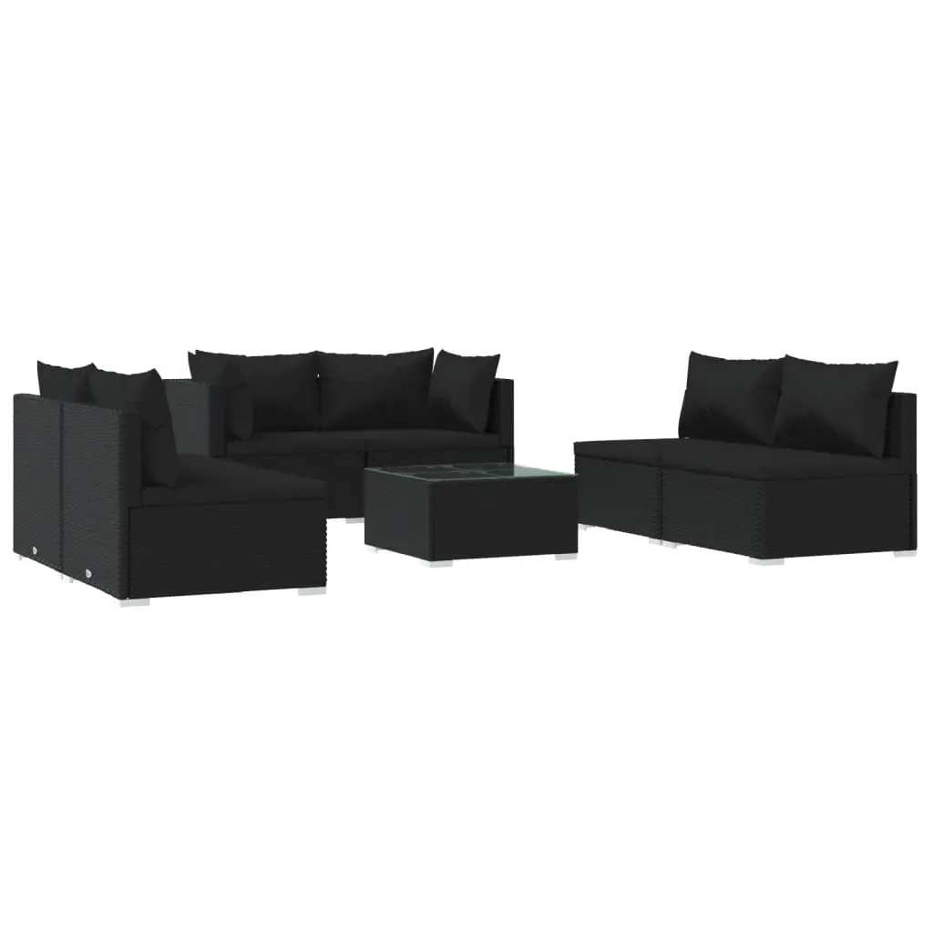 7 Piece Garden Lounge Set with Cushions Poly Rattan Black 3102224 - Furniture