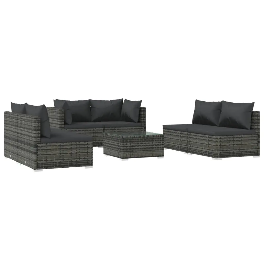 7 Piece Garden Lounge Set with Cushions Poly Rattan Grey 3102229 - Furniture