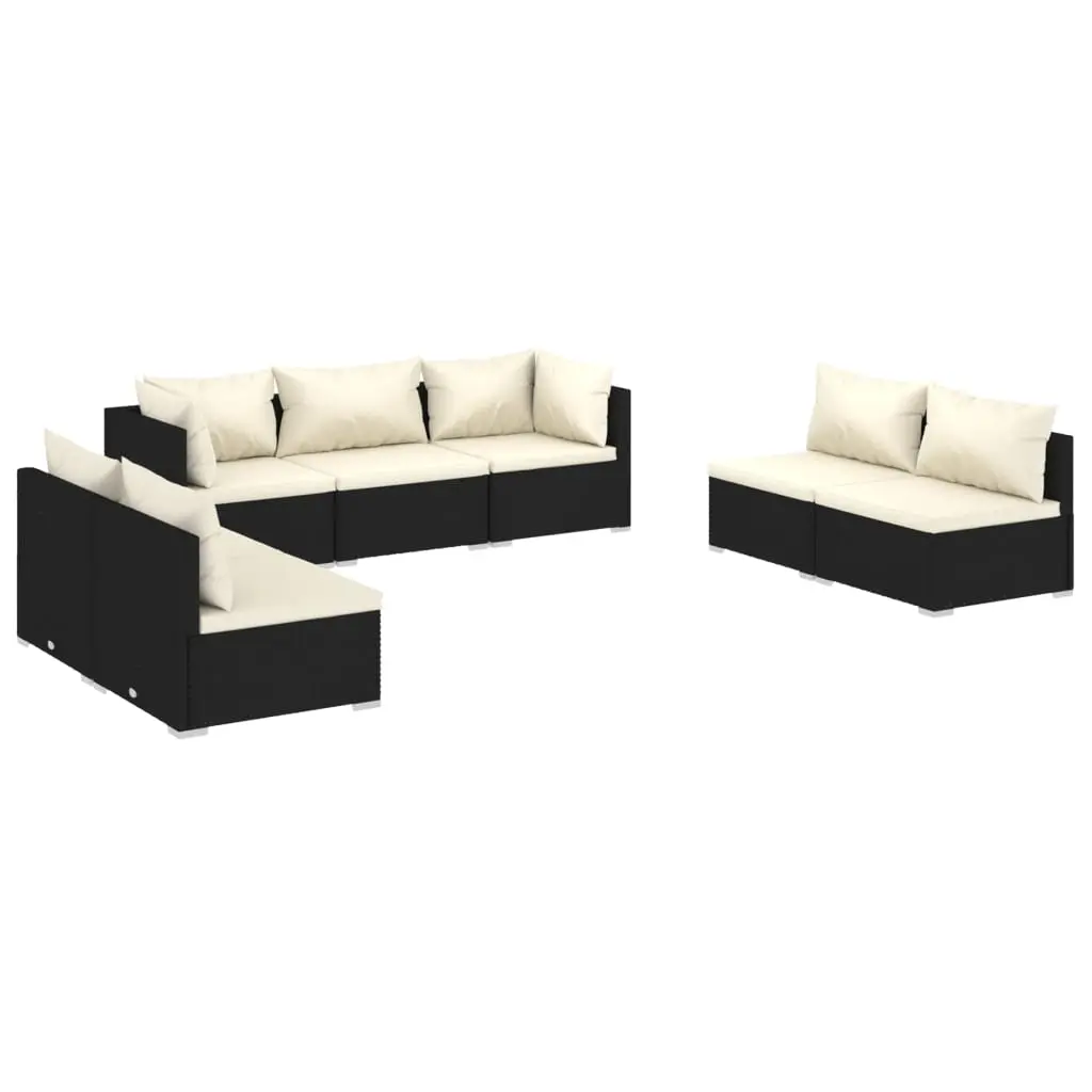 7 Piece Garden Lounge Set with Cushions Poly Rattan Black 3102231 - Furniture