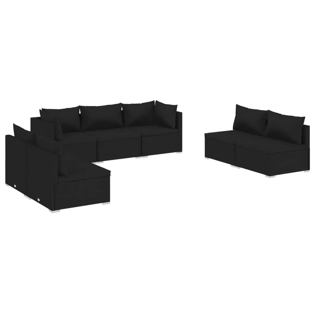 7 Piece Garden Lounge Set with Cushions Poly Rattan Black 3102232 - Furniture
