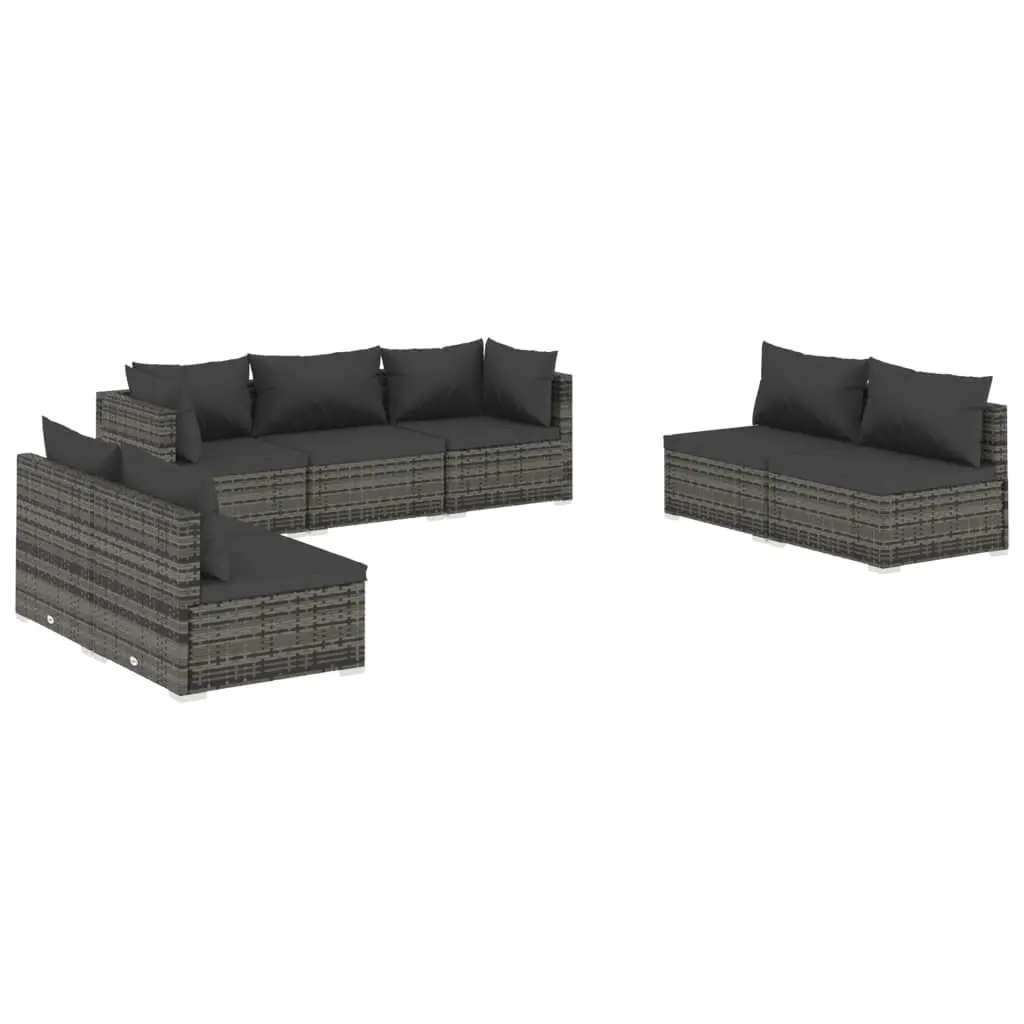 7 Piece Garden Lounge Set with Cushions Poly Rattan Grey 3102237 - Furniture