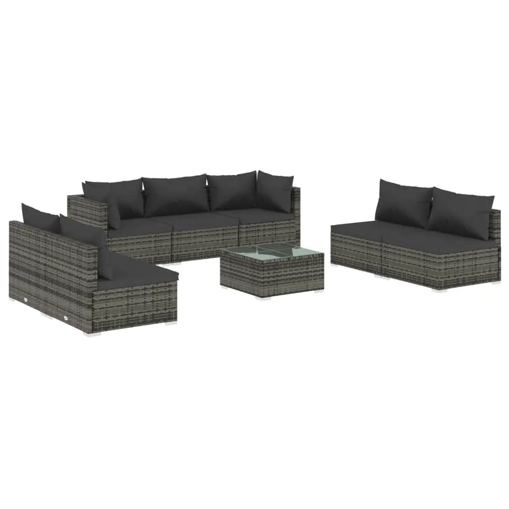 8 Piece Garden Lounge Set with Cushions Poly Rattan Grey 3102245 - Furniture