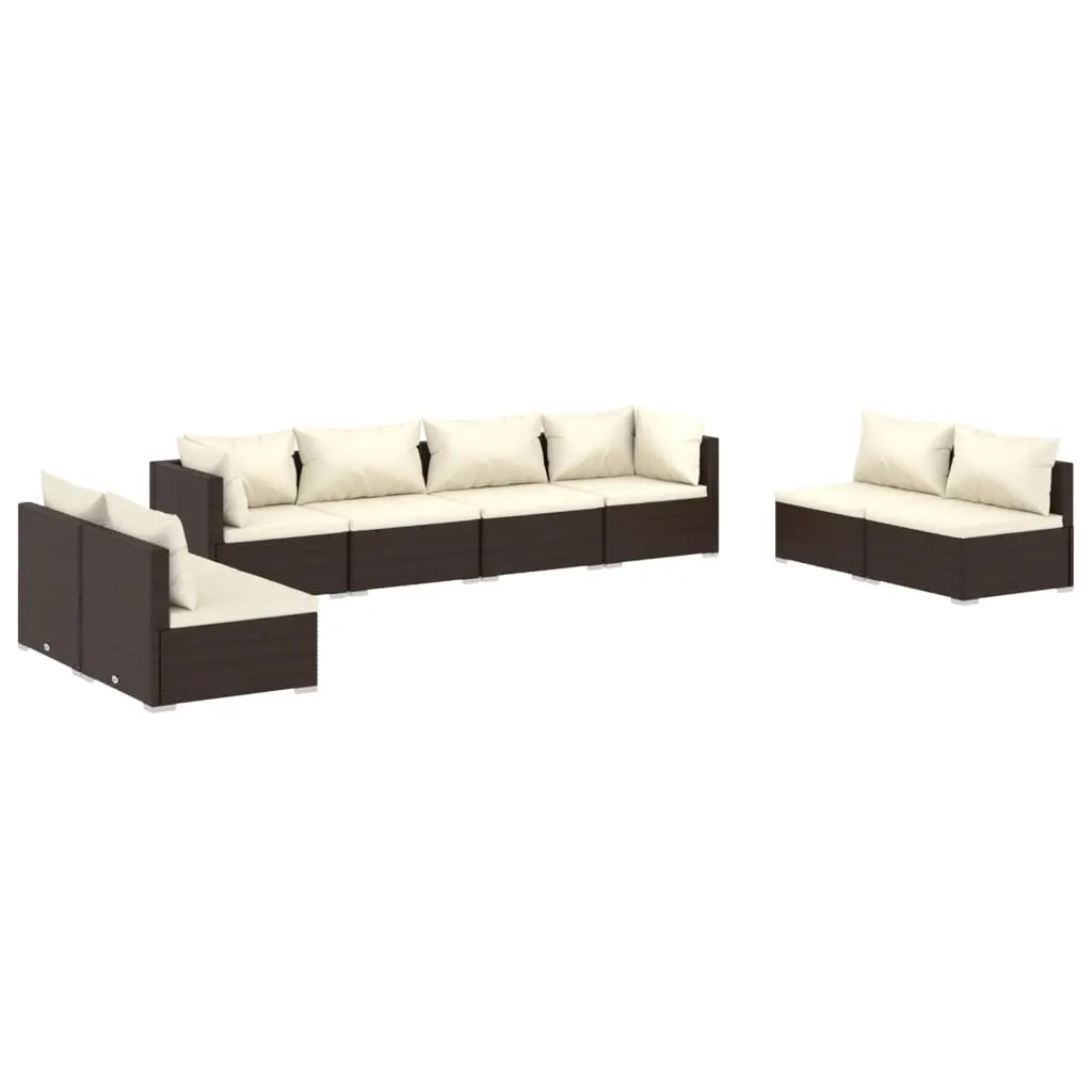 8 Piece Garden Lounge Set with Cushions Poly Rattan Brown 3102250 - Furniture