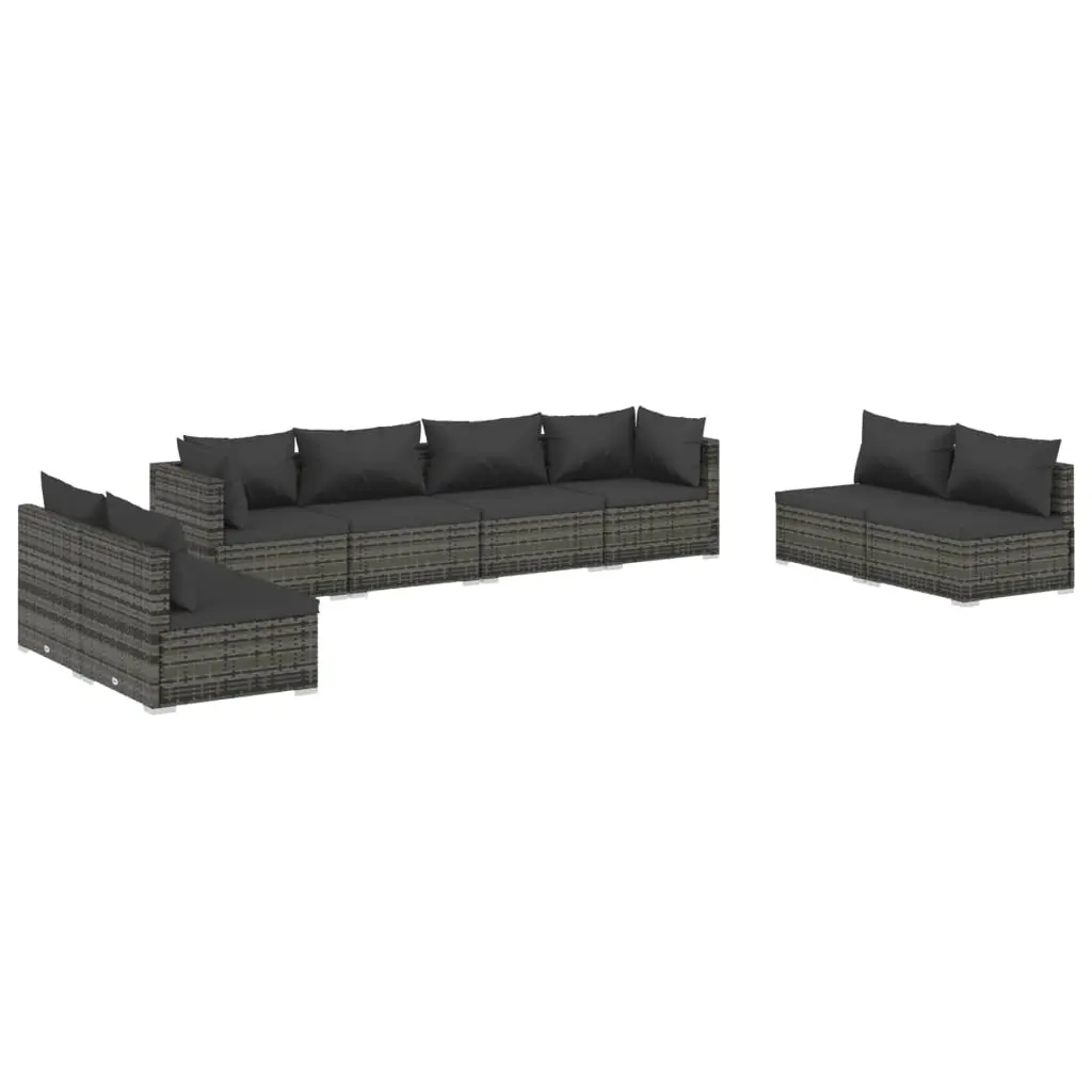 8 Piece Garden Lounge Set with Cushions Poly Rattan Grey 3102253 - Furniture