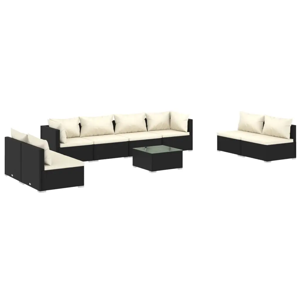9 Piece Garden Lounge Set with Cushions Poly Rattan Black 3102255 - Furniture