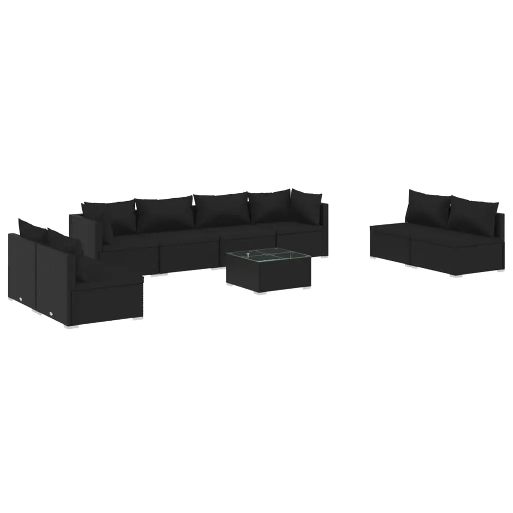 9 Piece Garden Lounge Set with Cushions Poly Rattan Black 3102256 - Furniture